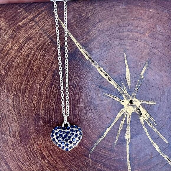 Blue Rhinestone Heart Necklace Y2k Jewelry - Picture 5 of 7